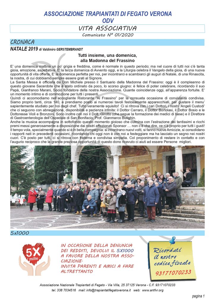 Associazione Trapiantati di Fegato Verona - Comunicato
aprile 2020 - secondo