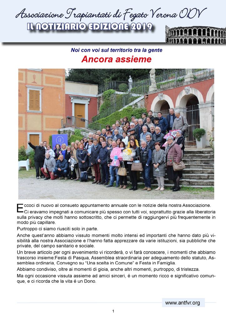 Associazione Trapiantati di Fegato Verona - Comunicato
dicembre 2019
