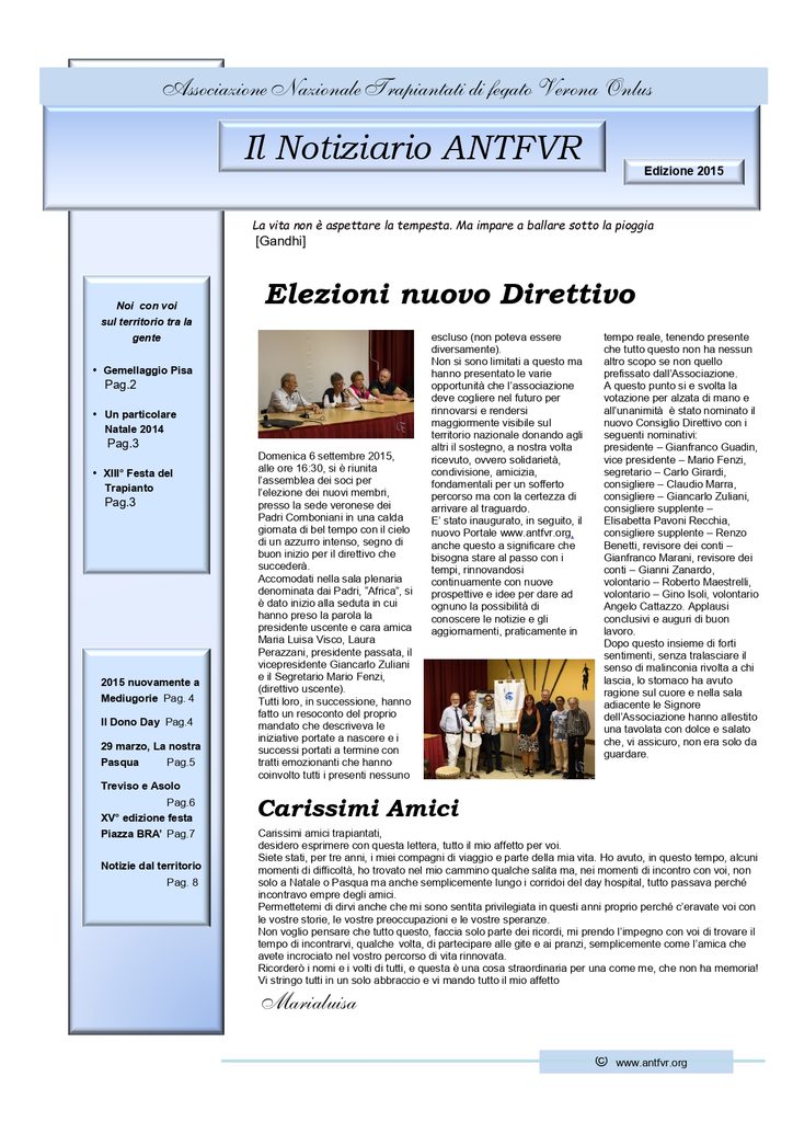 Associazione Trapiantati di Fegato Verona - Comunicato
dicembre 2015