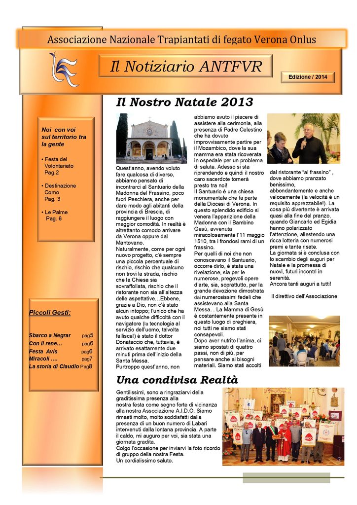 Associazione Trapiantati di Fegato Verona - Comunicato
dicembre 2014